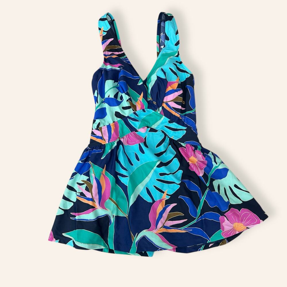 Hawaiian Floral Print Swim Dress, Lycra, Extra Lite, size 6